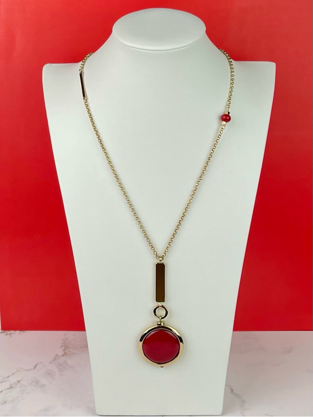 Chico's Kalina Reversible Pendant Long Necklace – Red & Black